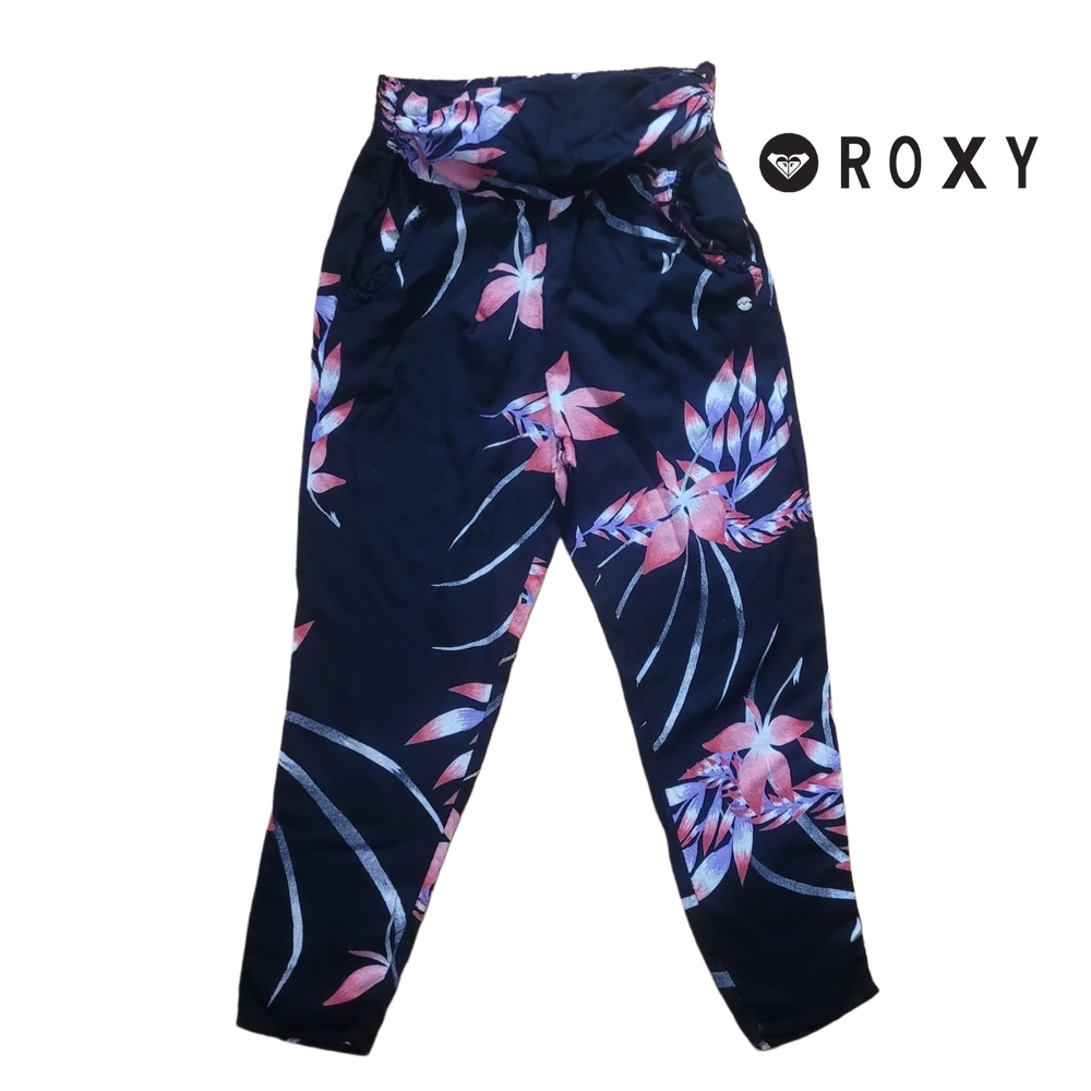 Roxy Black Tropical Loose Light Floral Flowy Viscose Summer Pant For Women XS
